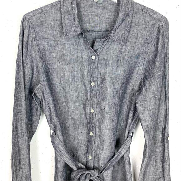 Neiman Marcus Womens Linen Shirtdress Roll Tab Sleeves Blue Mini Size Small - Picture 4 of 11